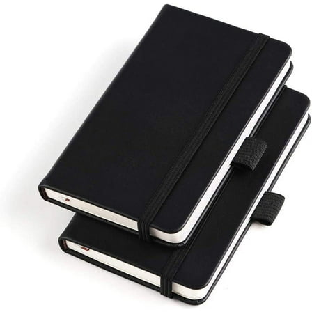 Pocket Notebook Small Hardcover Note Book 3" x 5.5", 2Pcs Mini Ruled Lined Journal, Leather Cover, with Pen Holder, Page Marker Ribbons