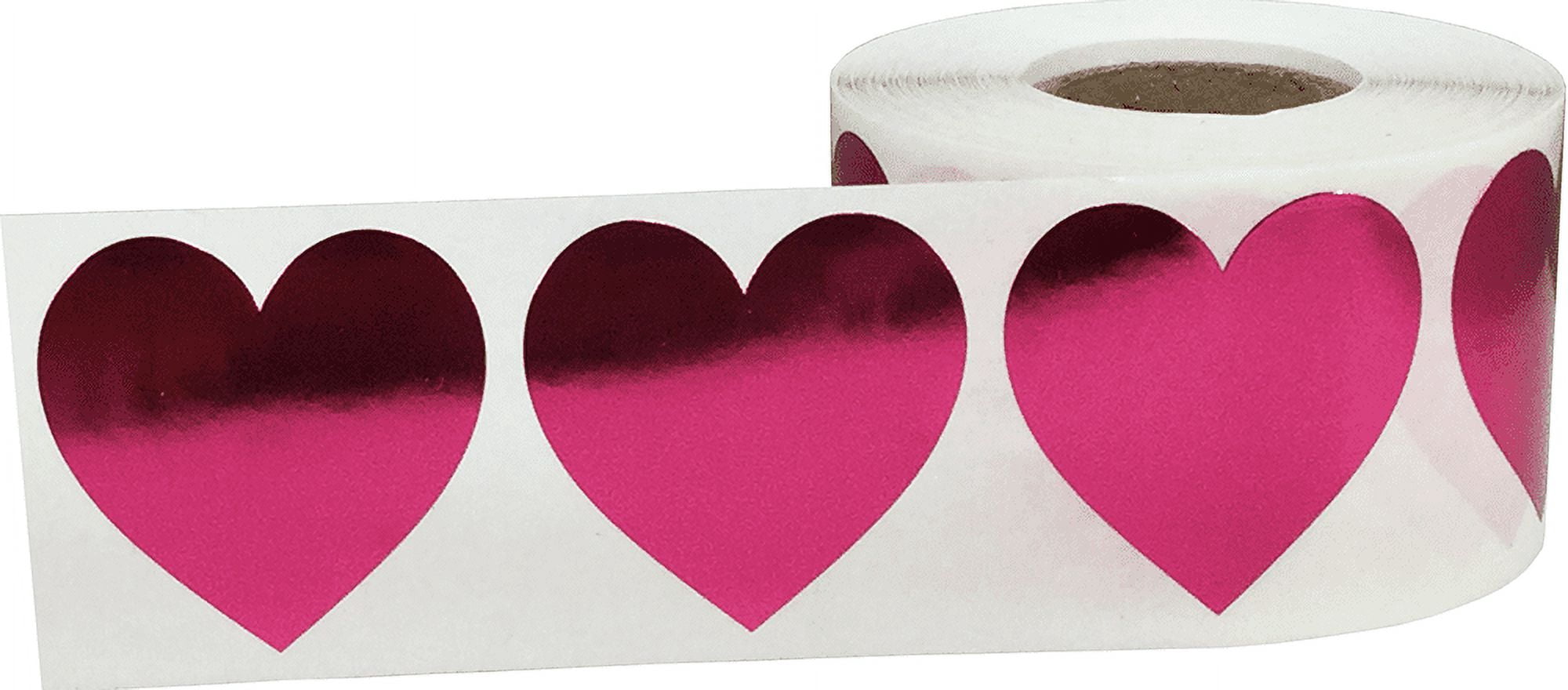 Metallic Red Heart Stickers, 1.5 Inches in Size, 500 Labels on a Roll