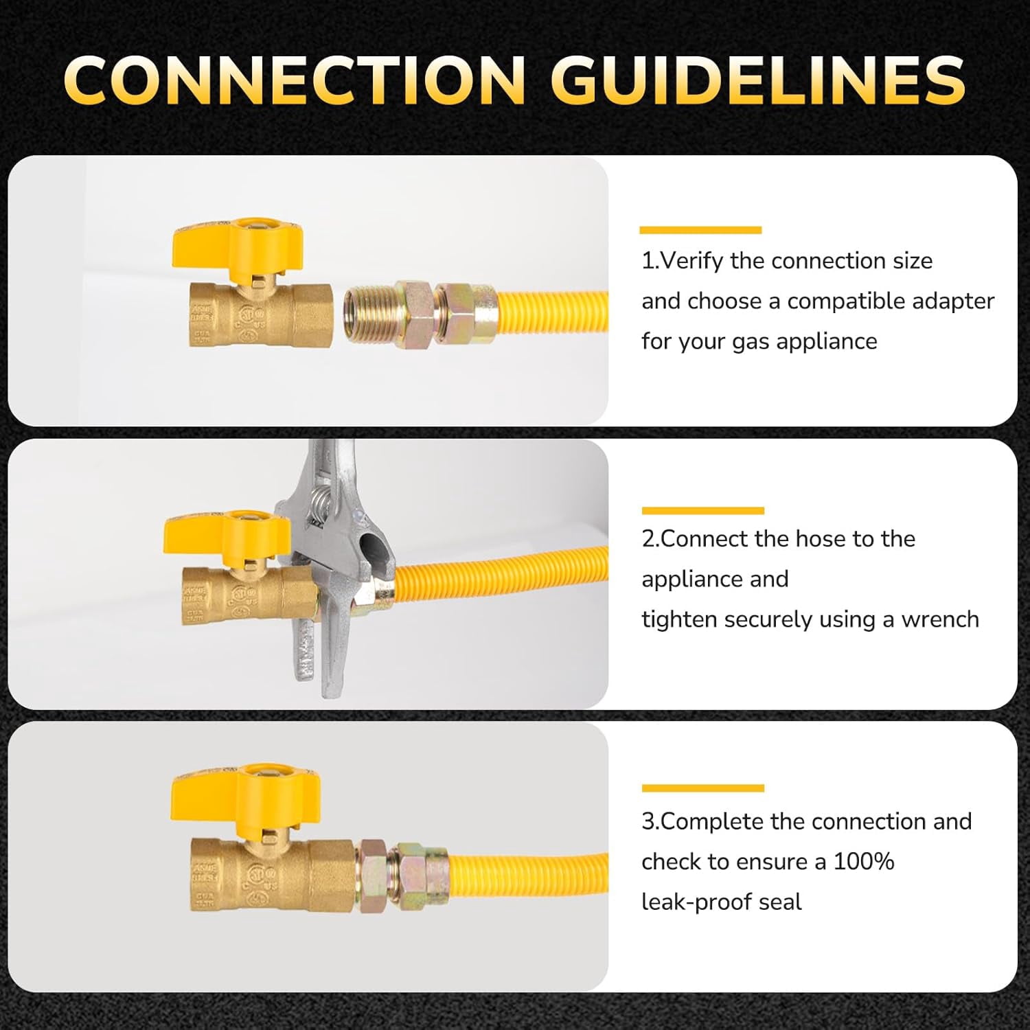 72" Gas Line Hose for Dryer, Gas Stoves, Water Heater, 1/2" OD Stainless Steel Gas Corrugated Dryer Gas Connector kit with 1/2" FIP & 1/2" MIP Fittings, Flexible Dryer Gas Supply line