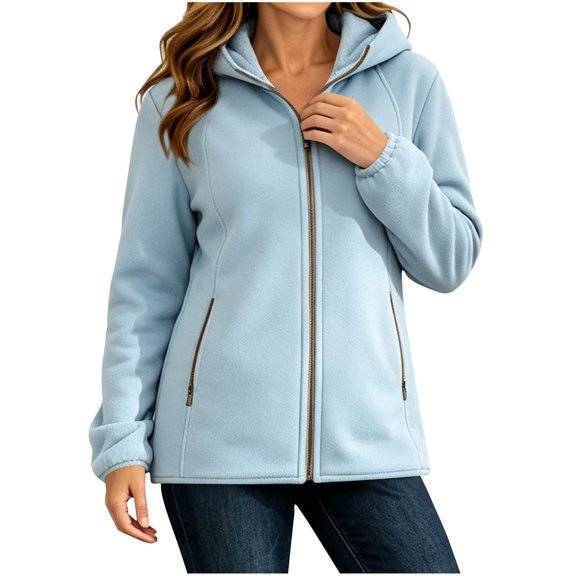 Kukoosong Women's Hooded Fleece Jacket, Full Zip Long Sleeve Warm Polar Fleece Coat with Zipper Side Pockets, Casual Lightweight Outerwear for Fall Winter Daily and Outdoor Wear