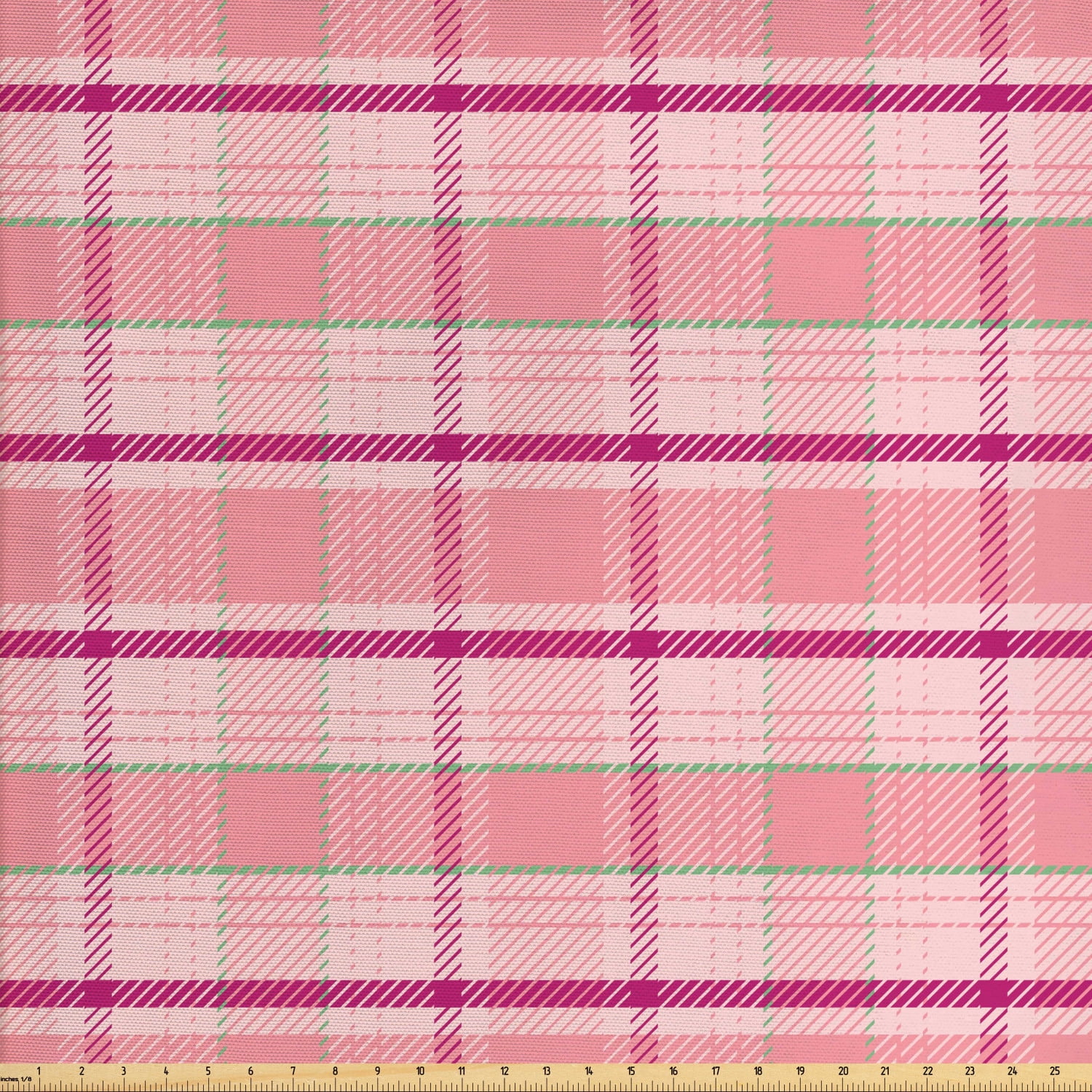 Pink Fabric by The Yard, Tartan Plaid Pattern with Squares in Magenta