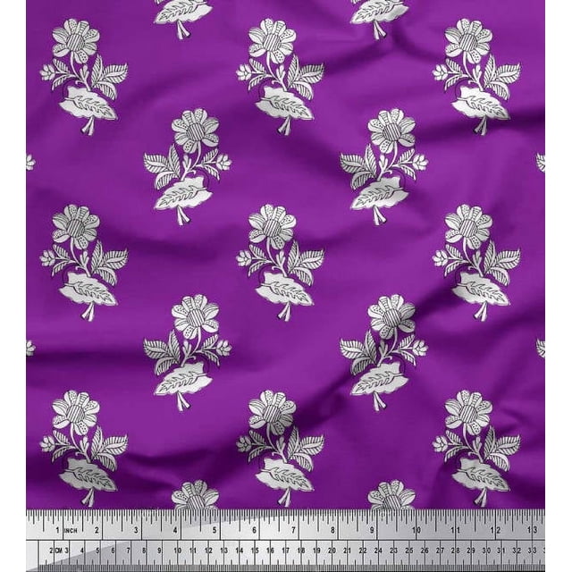 Soimoi Modal Satin Fabric Leaves & Floral Block Decor Fabric Printed Yard 42 Inch Wide