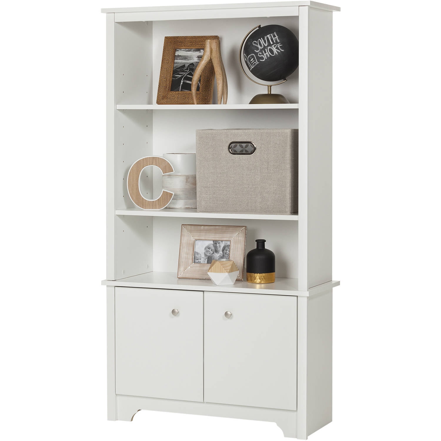 South Shore Vito 3-Shelf Bookcase with Doors, Multiple Finishes