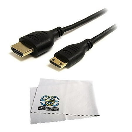 6 Foot Mini to Regular Gold Plated HDMI 1080p Cable For Canon SL1 T5 T3 T6s T6i T5i T4i T3i T2i T1i 60D 70D 7D 7D Mark II 6D 5D Mark II & 5D Mark III Digital SLR