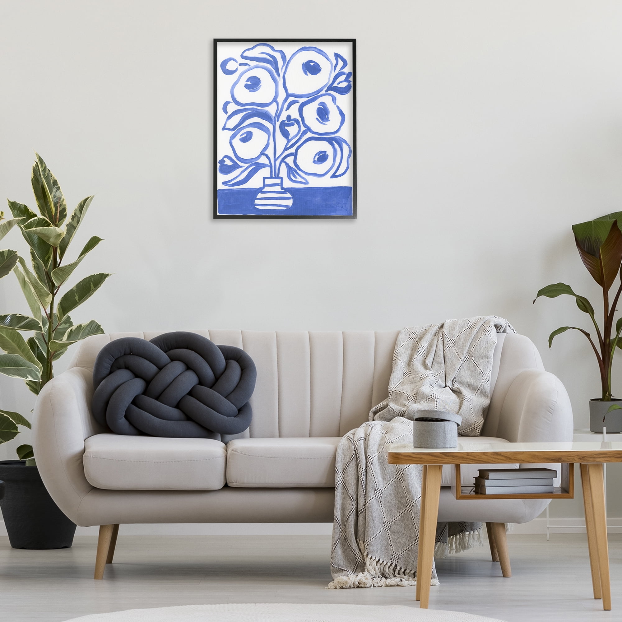 Stupell Industries Modern Blue Vase Botanical & Floral Painting Black Framed Art Print Wall Art, 24 x 30