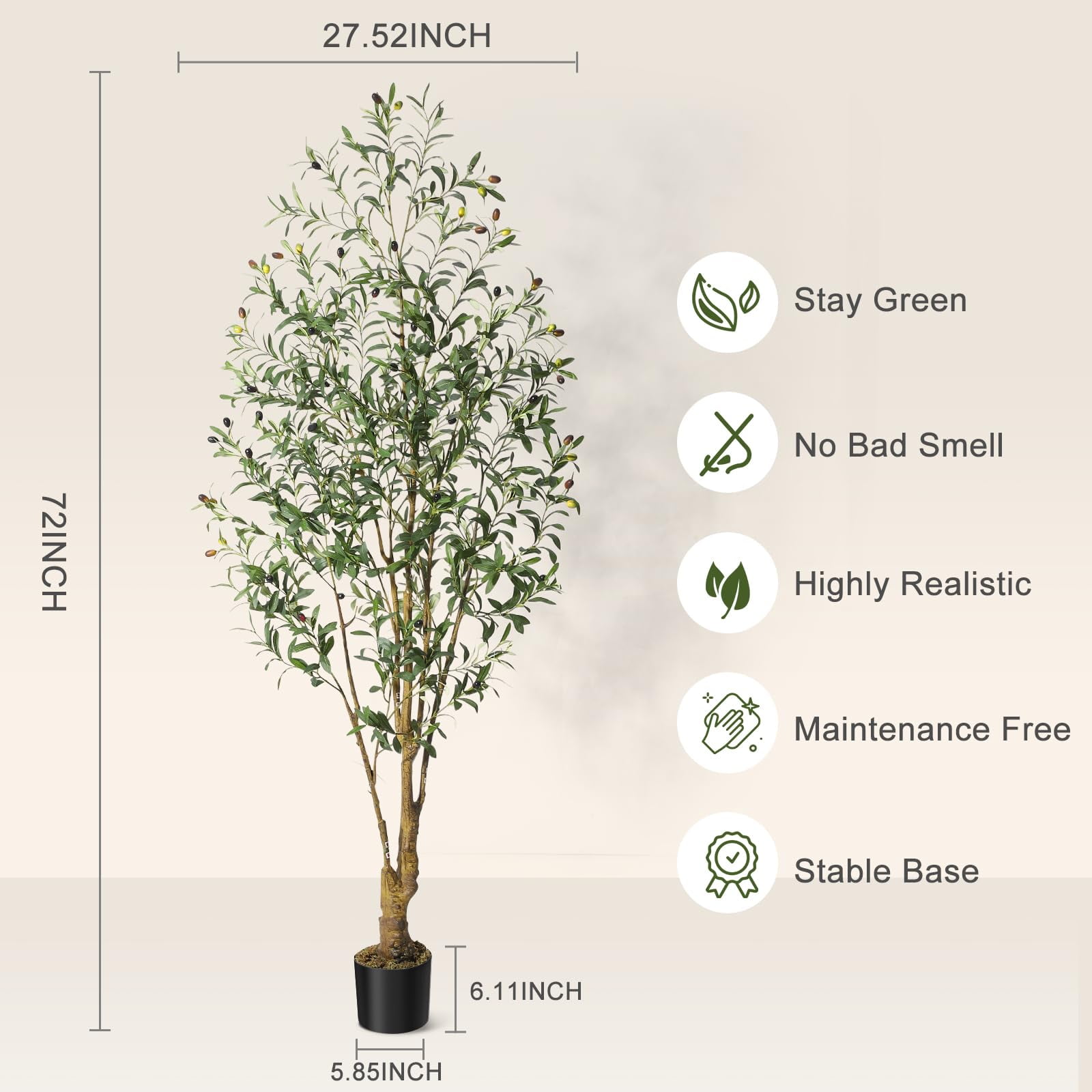 Ataucjin 6/7FT Artificial Olive Trees Tall Faux Olive Tree Plants Fake Olive Silk Tree With Realistic Trunk Leaves Fruits Fake Potted Tree For Home Office Decor