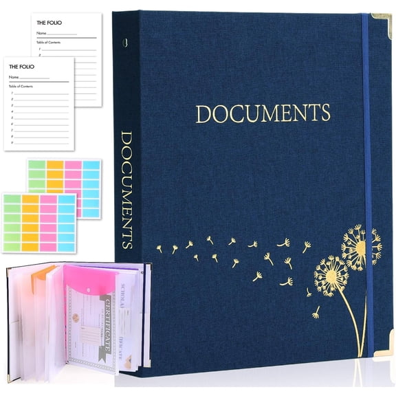 Document Organizer Linen Folio Folders with 9 Pockets, 3-Ring Accordion Storage Binders Expanding File Folder for Important Papers, End of Life Planner Book, in Case If I Die