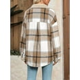 thumbnail image 5 of Womens Fall Flannel Shackets Plaid Button Down Jacket Casual Long Sleeve Fleece Shirt with Pockets Light Khaki XL, 5 of 8