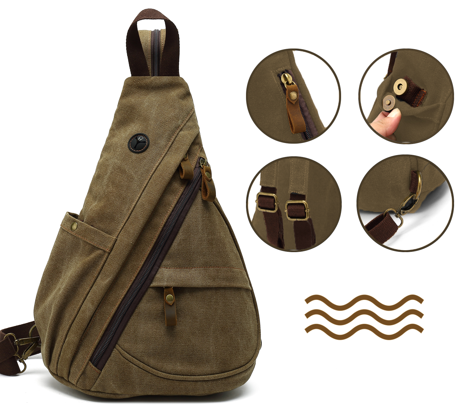 Egoelife Sling Bag Backpack Crossbody Shoulder Chest Bag for Men Women Vintage Canvas Daypack Multipurpose - Coffee