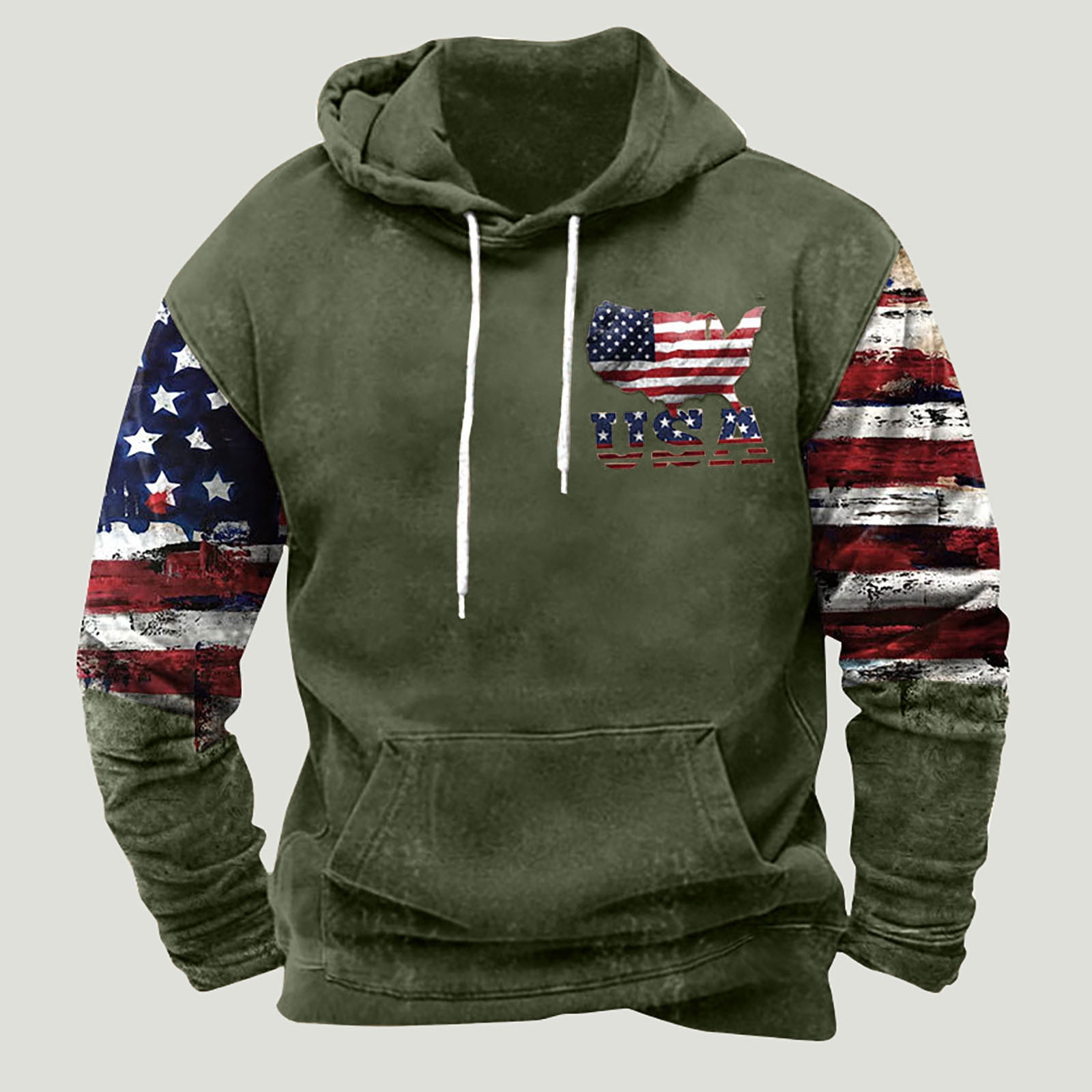 DDAPJ pyju Mens Independence Day Sweatshirts American Flag Graphic Pullover Hoodies Drawstring Long Sleeve Patriotic Hoody Tops Army Green M