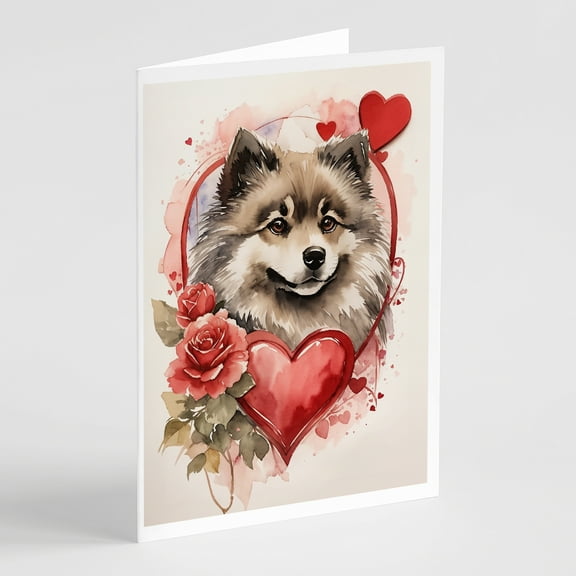 Keeshond Valentine Roses Greeting Cards Pack of 8 7 in x 5 in