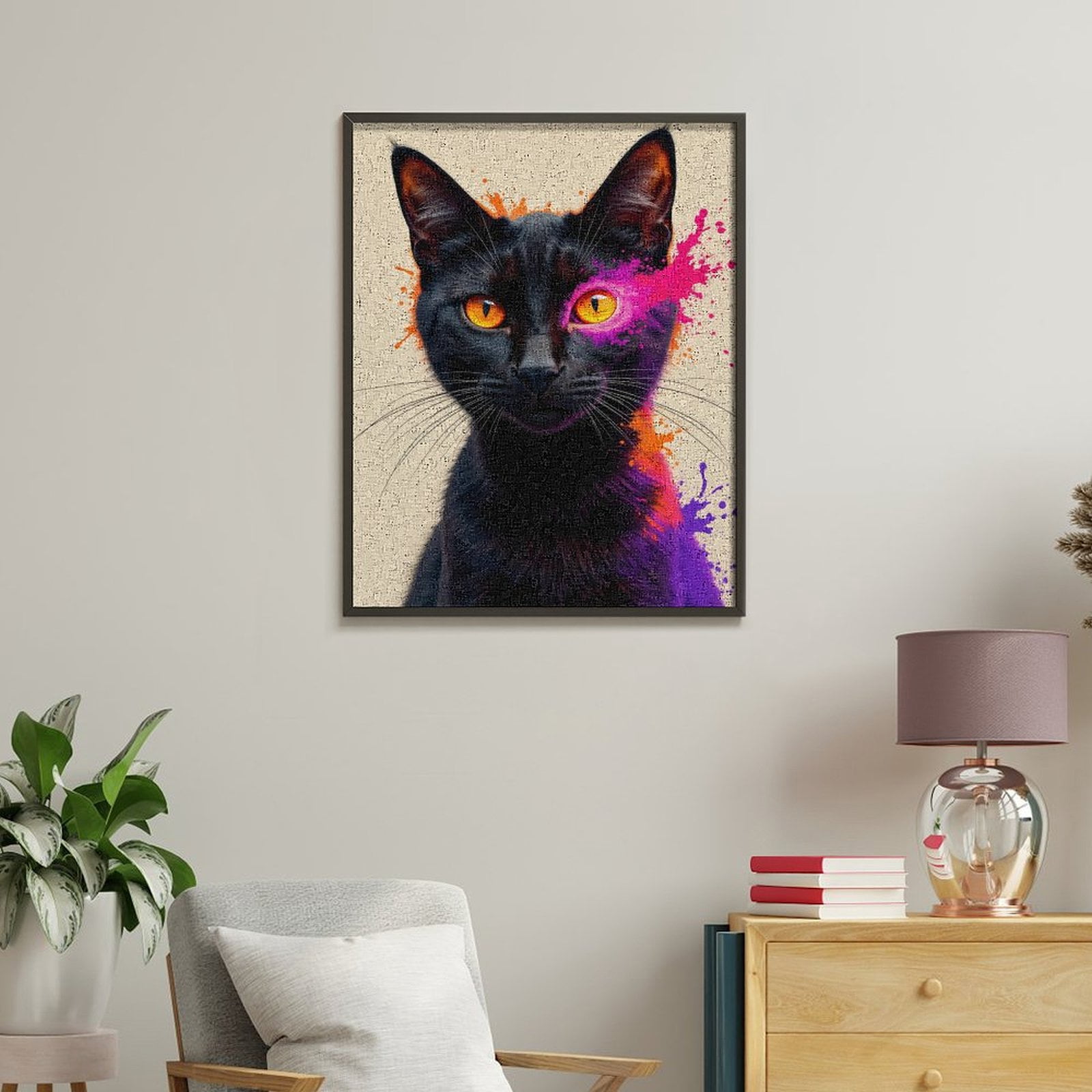 Paint By Numbers Kit for Adults Beginner - DIY Black Cat Vibrant Splash Art Canvas Painting Kits for Adults, Frameless Paint By Number for Adults for Home Wall Decor 16x20 Inch