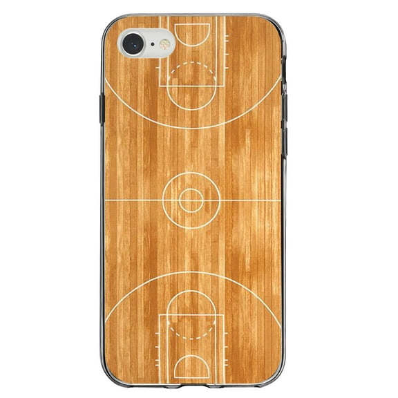 DistinctInk Clear Shockproof Hybrid Case for iPhone 7 8 SE (2020 Model) 4.7" Screen TPU Bumper Acrylic Back Tempered Glass Screen Protector - Basketball Court Layout - Show Your Love of Basketball
