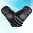 thumbnail image 3 of Guantes de cuero sintético para pantalla táctil, para conducir, negros, cálidos, para invierno (talla única), 3 of 7