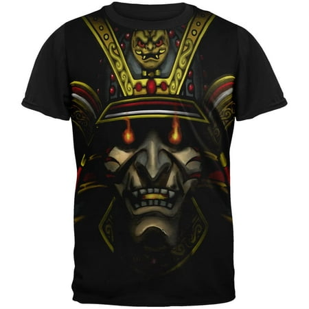 Samurai Face Mask Adult Black Back T-Shirt