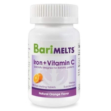 BariMelts Iron + Vitamin C, Dissolvable Bariatric Vitamins, Natural Orange Flavor, 90 Fast Melting