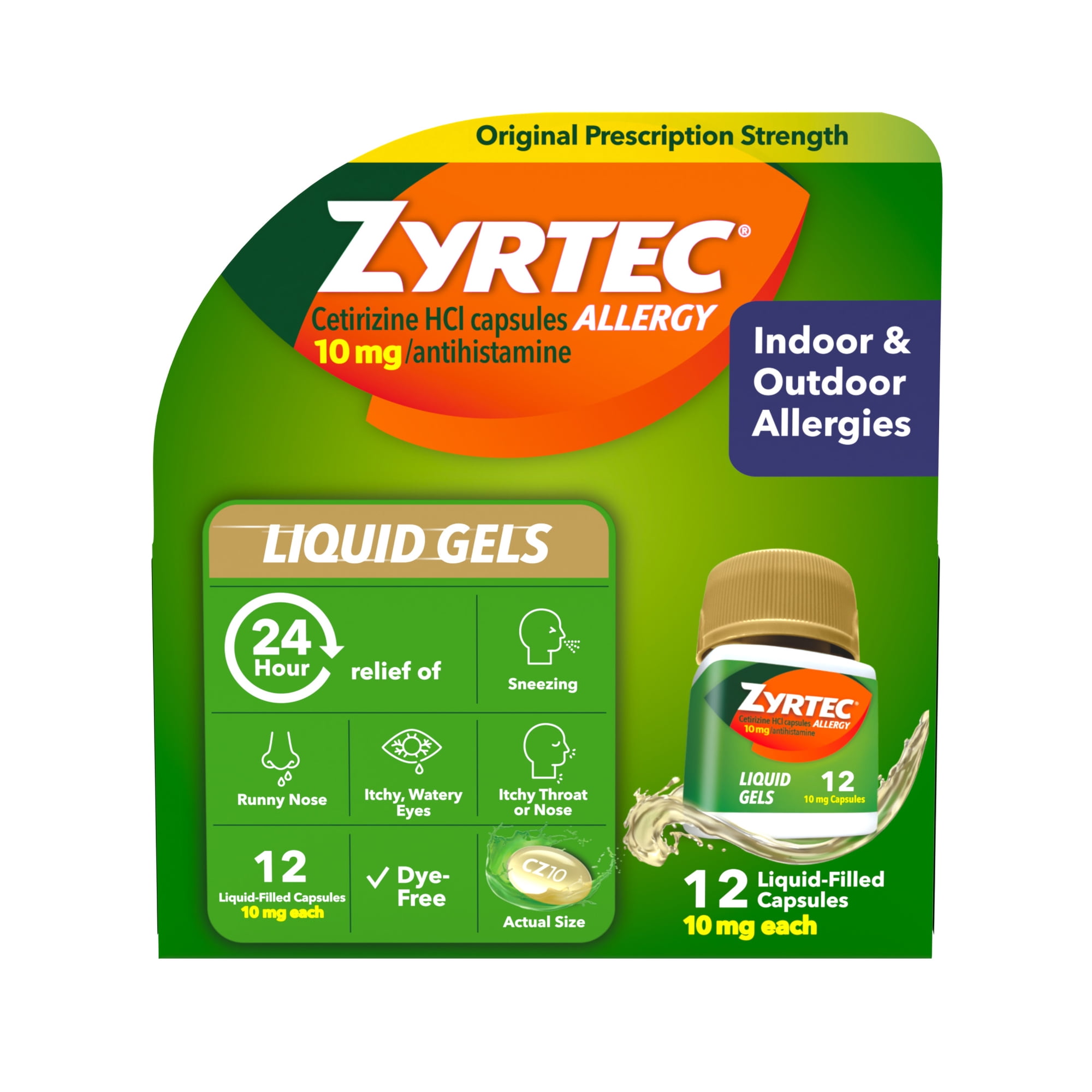 Zyrtec 24 Hour Allergy Relief Antihistamine Capsules, 12 Count