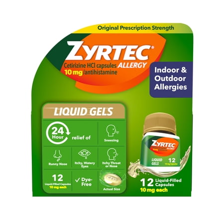 Zyrtec 24 Hour Allergy Relief Antihistamine Capsules, 12 Count