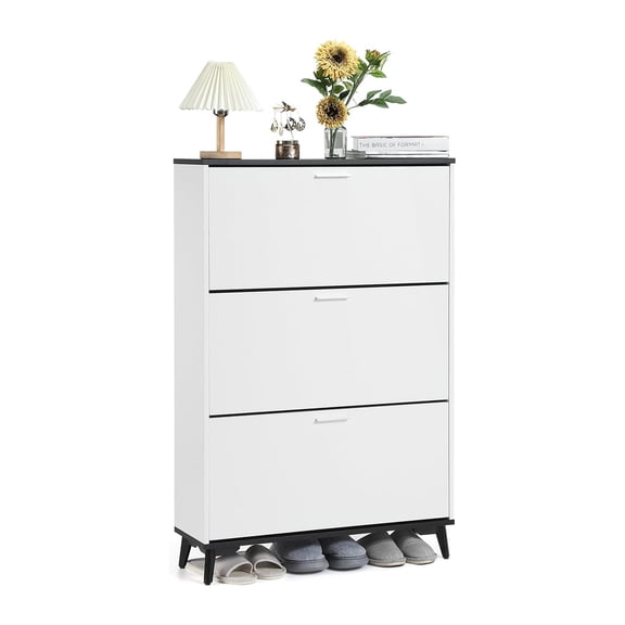 M optimized Shoe Storage Cabinet with 3 Flip Drawers, 47 in Tall Freestanding Shoes Organizer with Legs, Farmhouse Narrow Shoe Rack, Slim Shoe Cabinet for Entryway, Hallway, Closet