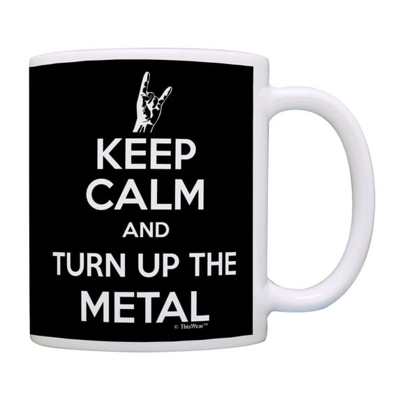 ThisWear Hard Rock Heavy Metal Music Keep Calm and Turn Up The Metal Coffee Mug Black