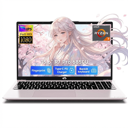 15.6" IPS FHD Gaming Laptop 16GB LPDDR5 RAM 2TB SSD AMD Ryzen 7 Pro 6850U (8 Cores Up to 4.7GHz) AMD Radeon 680M GPU with 100W Type-C Backlit Keyboard Fingerprint RoseGold