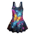 thumbnail image 4 of Uourmeti Girls' Luminous Neon Butterfly Galaxy Swim Dress - Sleeveless Skirted One-Piece Bathing Suit, Quick Dry Stretch Swimwear for Beach & Pool, 3-13 Years, 4 of 8
