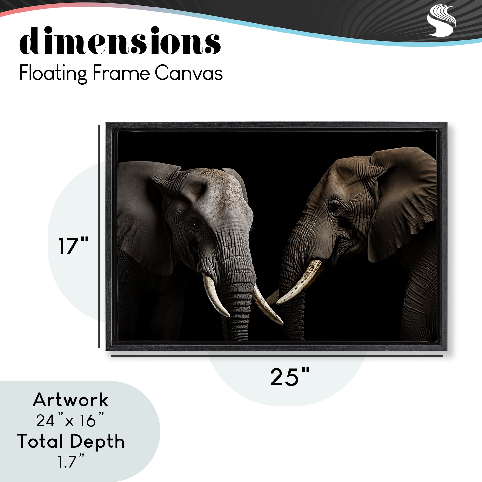 Pachyderm Elephant Pair Black Framed Floater Canvas Wall Art, design by Decent Exposures