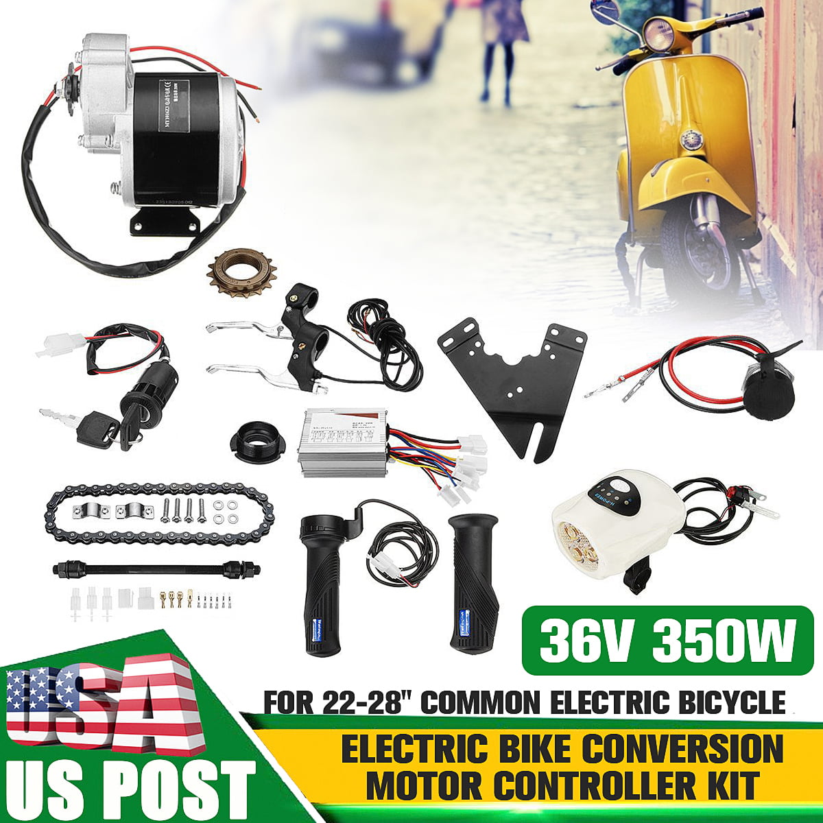 24V 250W Electric Bicycle Bike 22-28IN ordinary bicycle Motor Conversion Kit US