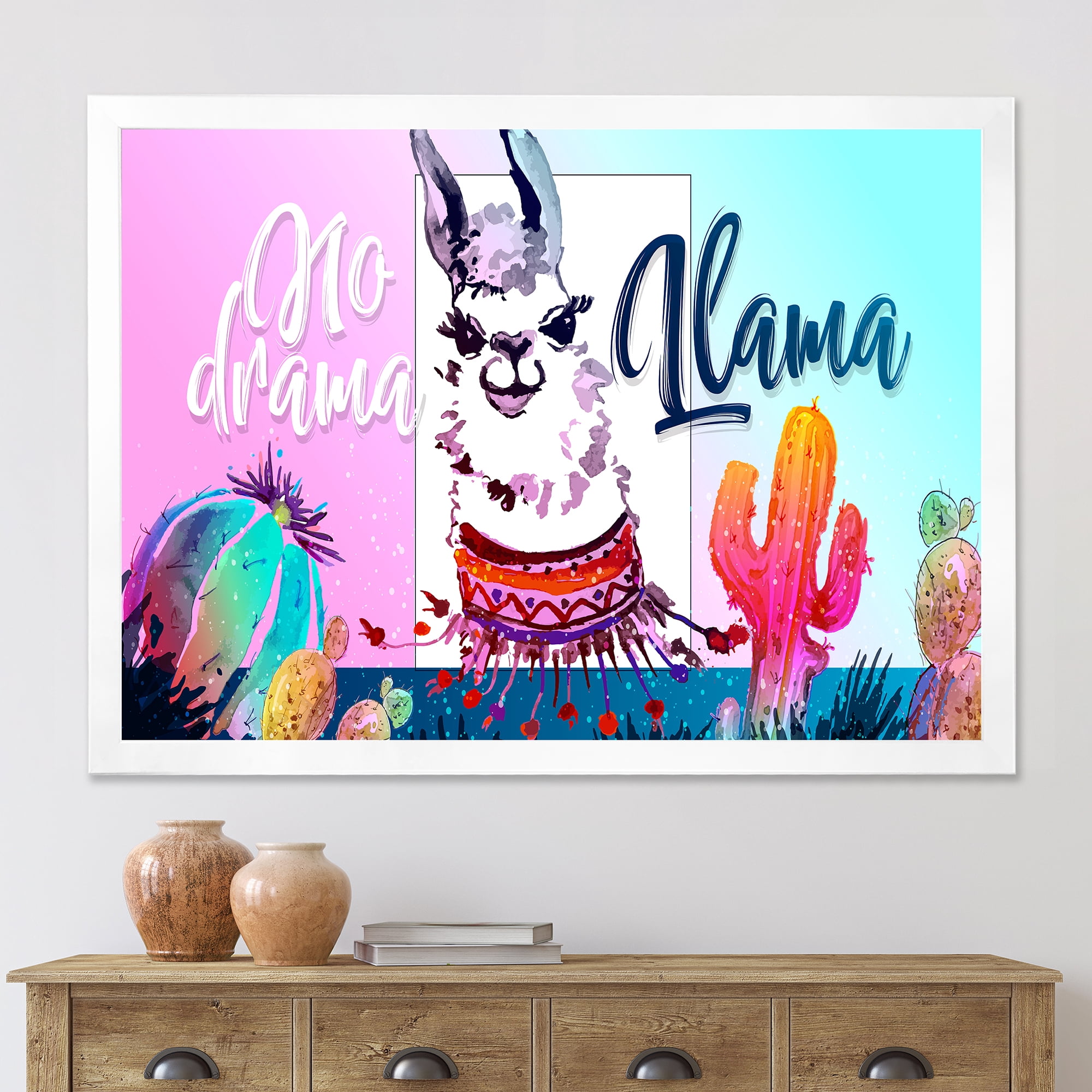 Designart 'No Drama and Colorful Llama' Children's Art Framed Art Print