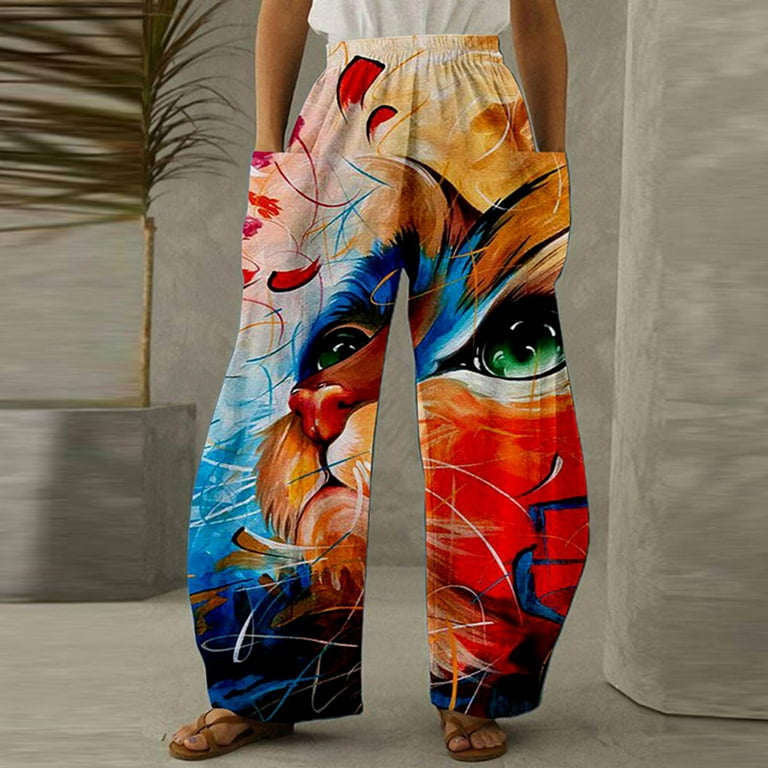 TKing Fashion Women's Pants Boho 2 Piece Outfit Sets Bohemian Butterfly  Print Crop Top+Wide Leg Long Palazzo Pants Summer Beachwear Pants for Women