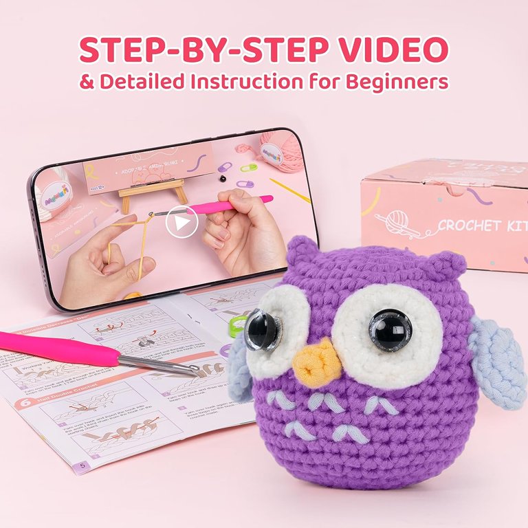 Mewaii Crochet Kit for Beginners with Tape Yarn, Complete DIY knitting  kits, Animal Crochet Set(Glowing Owl)