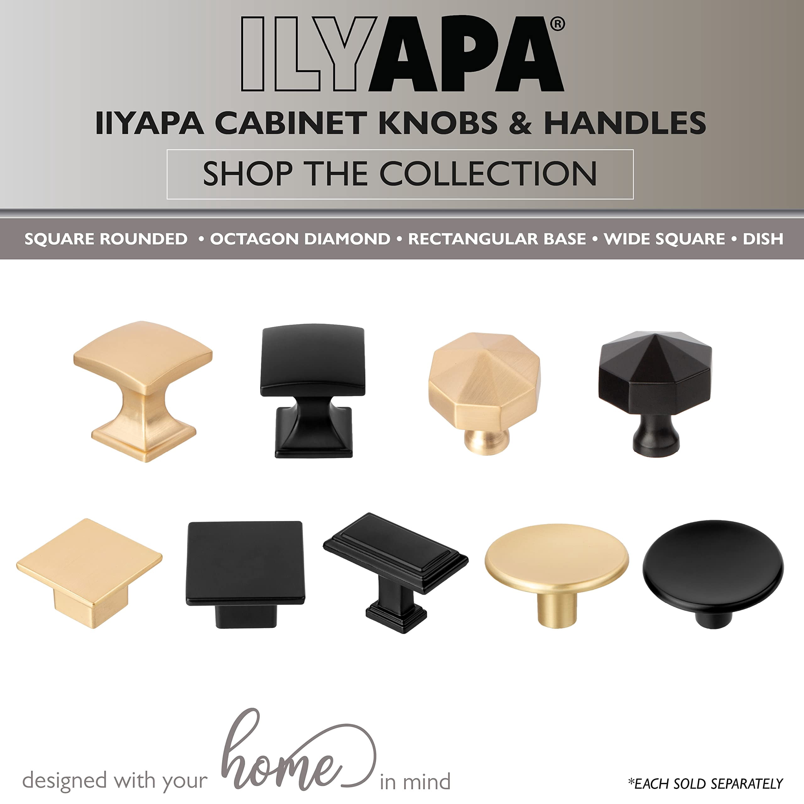 Ilyapa Rounded Square Cabinet Knob, Gold 25 Pack 1 inch Kitchen Cabinet Knob Drawer Pull Handle Hardware