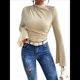 thumbnail image 1 of Camiseta Básica con Cuello Alto Fruncido y Mangas Largas con Volantes para Mujer Albaricoque L, 1 of 9