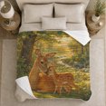 thumbnail image 5 of Doe and Fawn in Sunlit Forest Meadow with Daisies, Serene Cottagecore Wildlife Style for Deer Lovers, Soft Flannel Blanket for Nursery and Bedroom, Baby Shower Gift, Home Decor, 5 of 9
