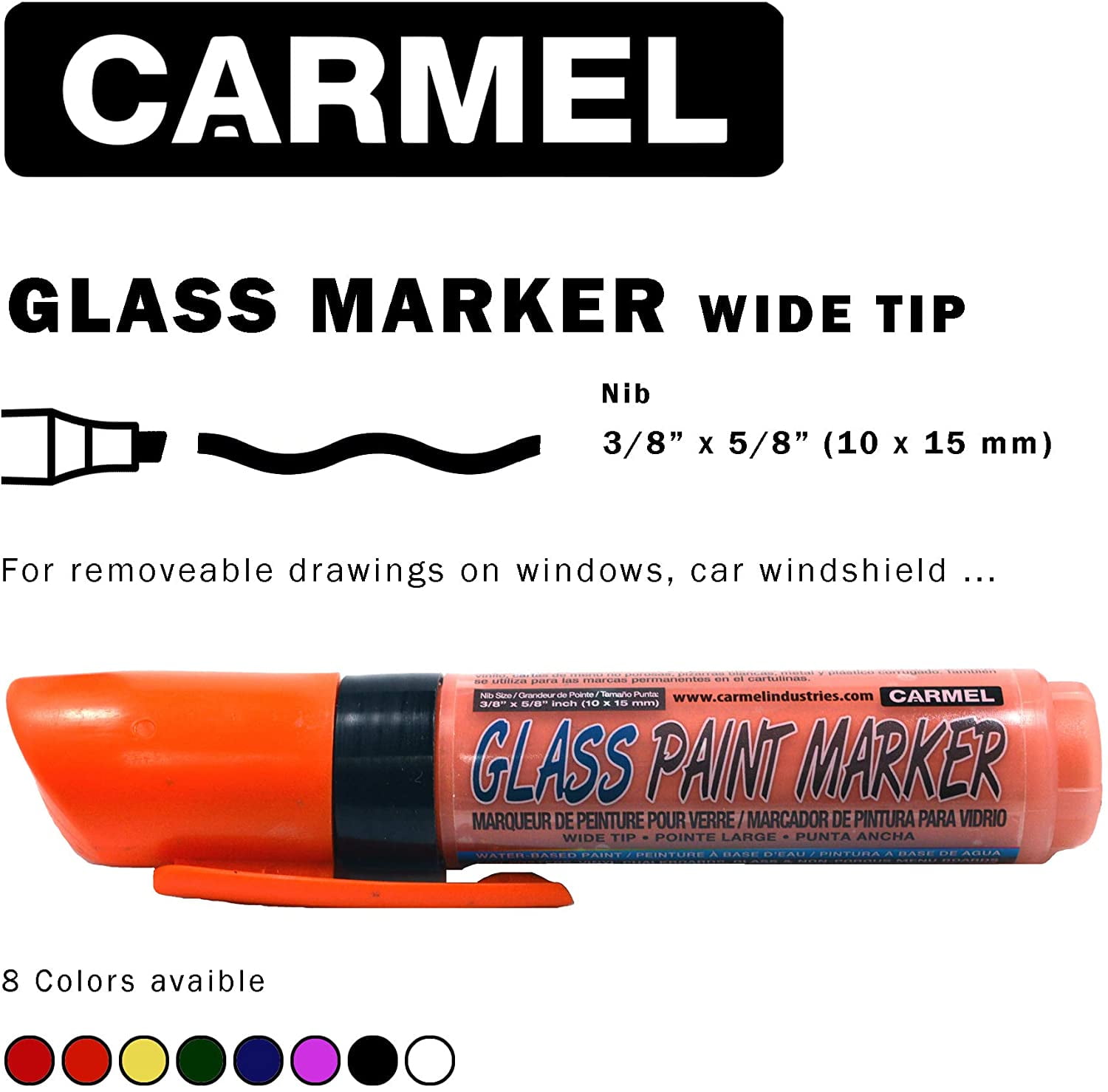 Carmel Glass Marker Wide Tip, Removable Window Marker, Washable Glass