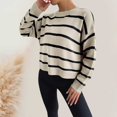 thumbnail image 2 of Ediodpoh Women Fashion Casual Long Sleeve Knit Sweater Lightweight Stripe Pullover Sweater Top Womens Sweaters Khaki M, 2 of 8