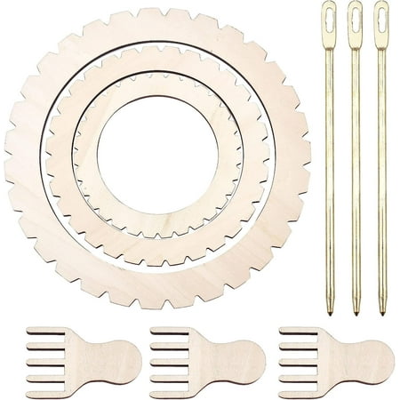 9 Pcs Wooden Circular Looms Kit 3 Sizes Round Knitting Looms with Combs and Iron Needles Round Weaving Board