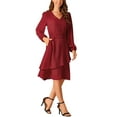 thumbnail image 4 of INSPIRE CHIC Women's Long Sleeve V Neck Dress High Waist Layered Swing Casual Dresses with Pockets, 4 of 4