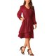 thumbnail image 4 of Vestido midi de mujer con capas, cuello en V, manga larga, cintura alta y bolsillos en color rojo vino, 4 of 5