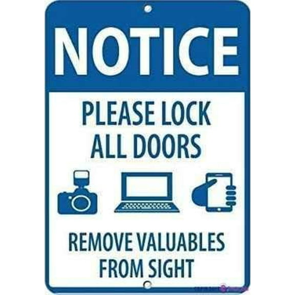 Warning Plaque Notice Please Lock All Door Remove Valuables Form Sight Metal Sign For Wall Decor 8x12 Inches Office Outdoor & Indoor Tin Signs