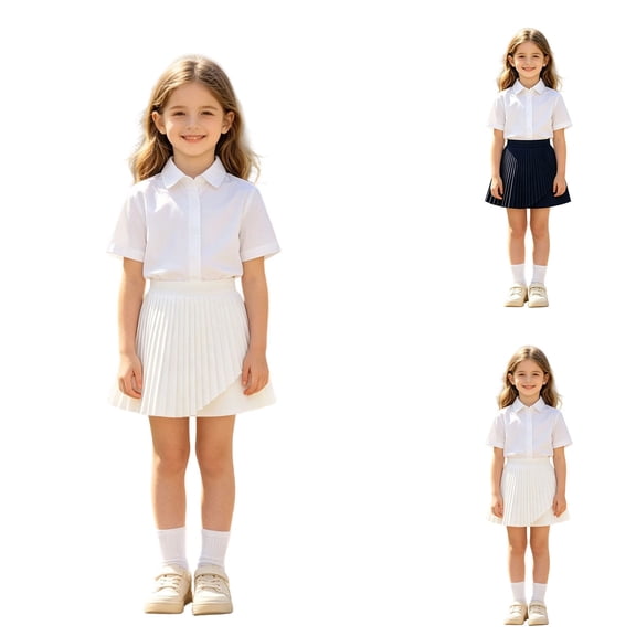 Fozruso Girls' Plissé Mini Skirt With Built In Shorts Tenni School Pleated Skirt With Elastic Waist For Kids(Blue)