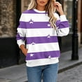 thumbnail image 2 of Axdhxbd Color Block Sweatshirts for Women Loose Casual Long Sleeve Crewncek Pullover Tops Fashion Stars Stripes Print Sweatshirt Purple XL, 2 of 7