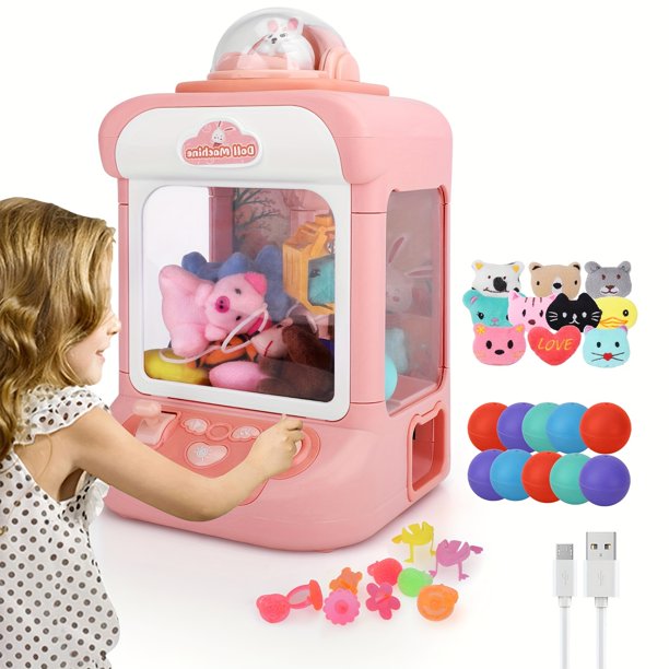 Mini Claw Machine With With Music, 30 Dolls And 10 Capsules Popular Toy At Party For Kids Aged 3+