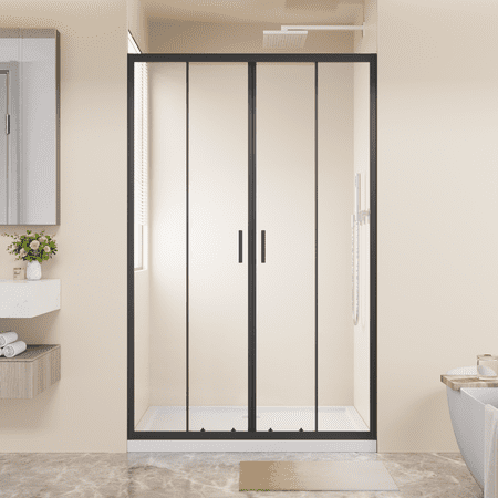 Framed Shower, for Bathroom, Heavy-Duty Stainless Steel Handles, Rust-Resistant Black Aluminum Frame