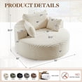 thumbnail image 3 of Aukfa 55" Oversized Round Chaise Lounge Chair Indoor, Corduroy Upholstered Sleeper Chair with Deep Seat & Pillows, Beige, 3 of 8