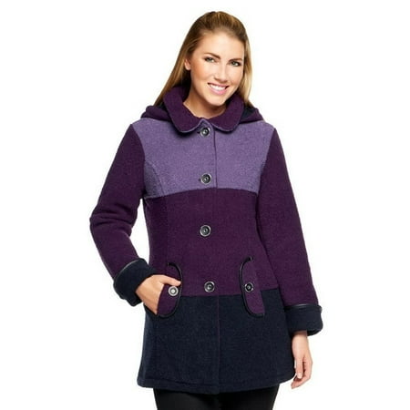 - Susan Graver Boucle Fleece Button Color-Block Coat Hood A235432