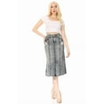 thumbnail image 2 of Be-Girl Women's Distressed Acid Wash Denim Midi Skirt, Mid-Rise Waist, Raw Hem, 2 of 6
