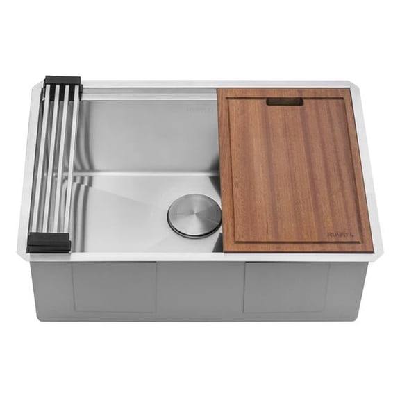 Ruvati USA RVH8327 27 in. Workstation Rounded Corners Undermount Ledge Kitchen Sink with Accessories