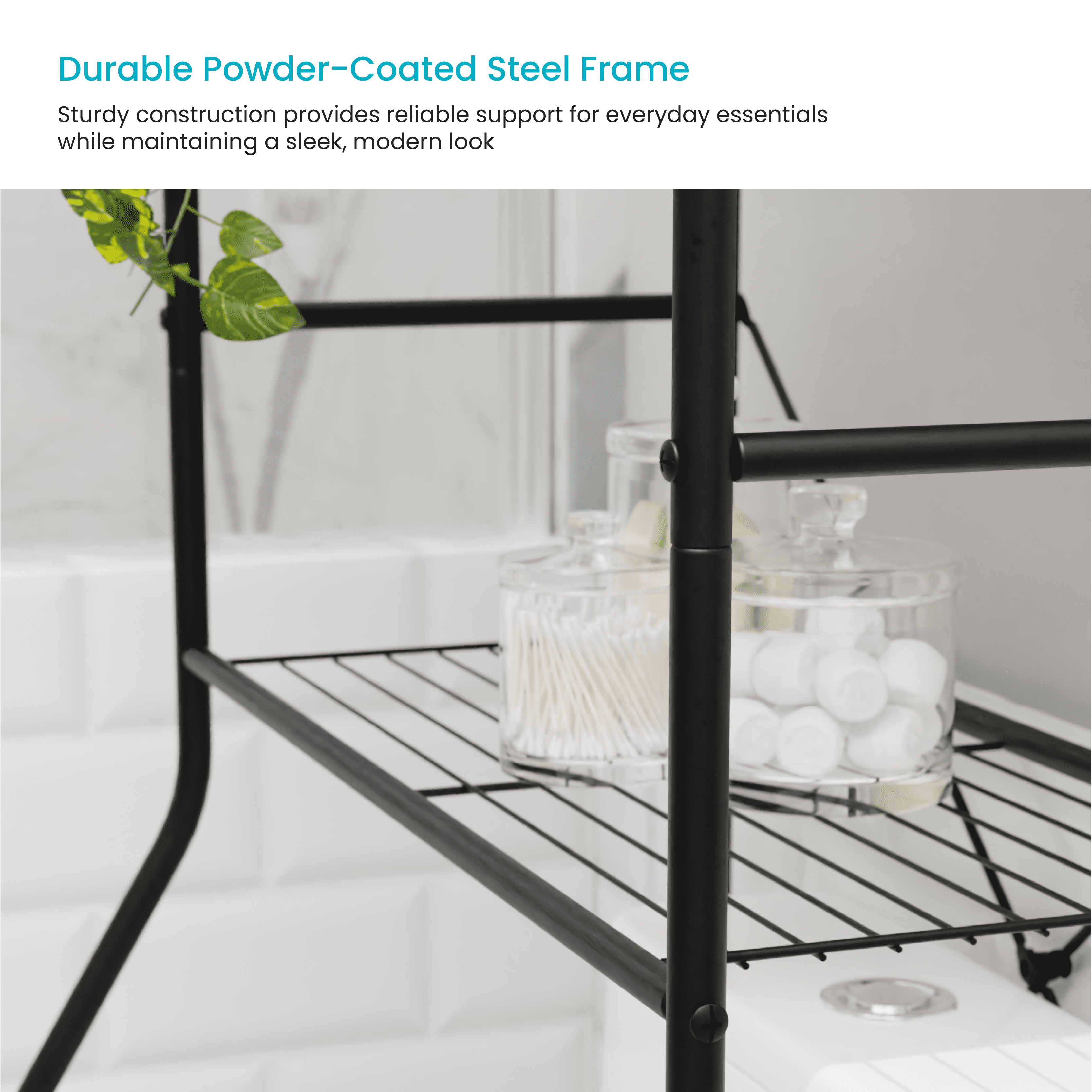 Home Zone Living 3-Tier Over the Toilet Bathroom Storage Organizer with Wide Stabilizing Base, Matte Black