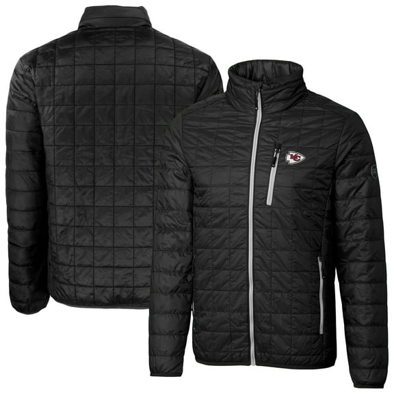 Men's Cutter & Buck  Black Kansas City Chiefs Big & Tall Rainier PrimaLoft Eco Insulated Full-Zip Hoodie Puffer Jacket